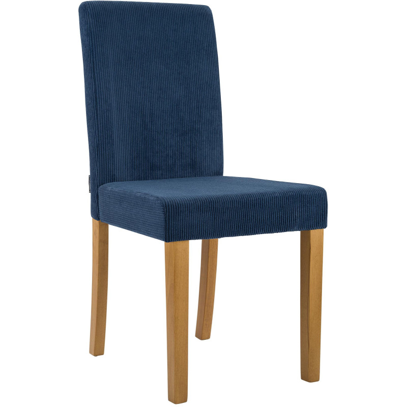 Chaise rétro chic Velours côtelé Bleu Bois d'hévéa Marron clair Aneko - 1