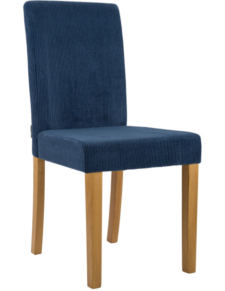 Chaise rétro chic Velours côtelé Bleu Bois d'hévéa Marron clair Aneko - 1