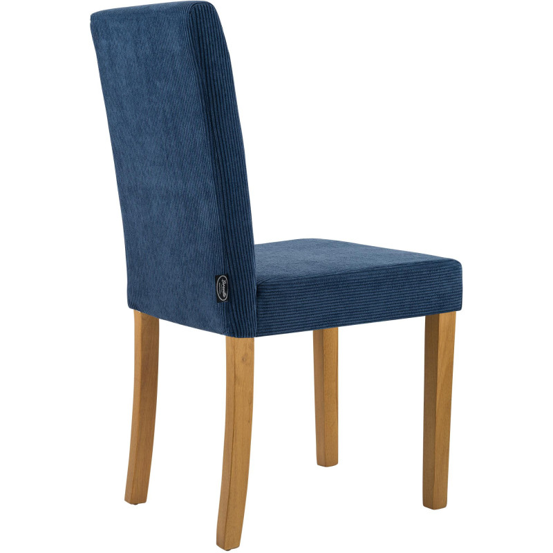 Chaise rétro chic Velours côtelé Bleu Bois d'hévéa Marron clair Aneko - 2