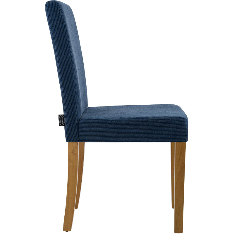 Chaise rétro chic Velours côtelé Bleu Bois d'hévéa Marron clair Aneko - 4