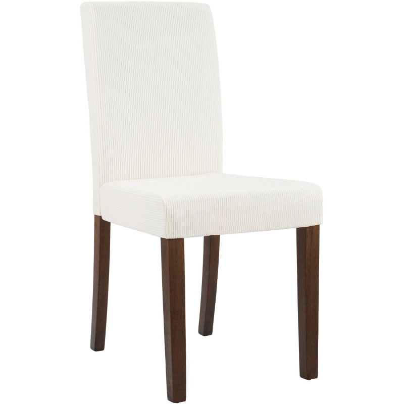 Chaise rétro chic Velours côtelé Blanc crème Bois d'hévéa Marron foncé Aneko - 1