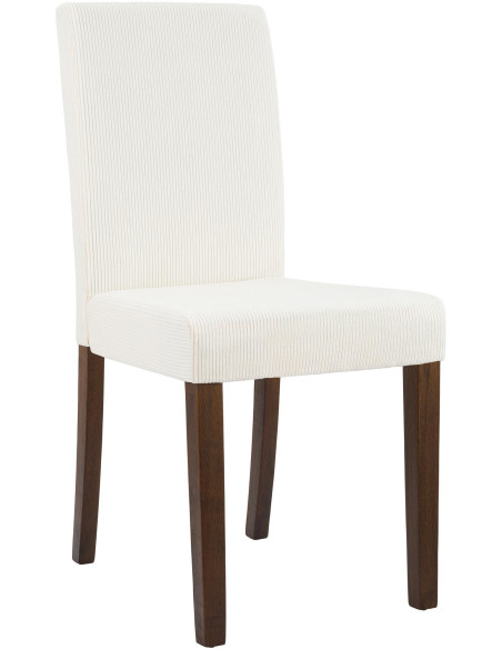 Chaise rétro chic Velours côtelé Blanc crème Bois d'hévéa Marron foncé Aneko - 1