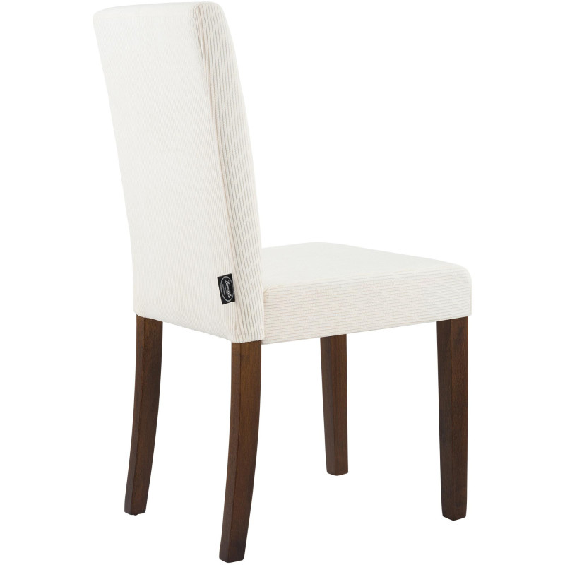 Chaise rétro chic Velours côtelé Blanc crème Bois d'hévéa Marron foncé Aneko - 2