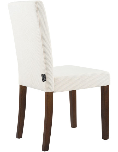 Chaise rétro chic Velours côtelé Blanc crème Bois d'hévéa Marron foncé Aneko - 2