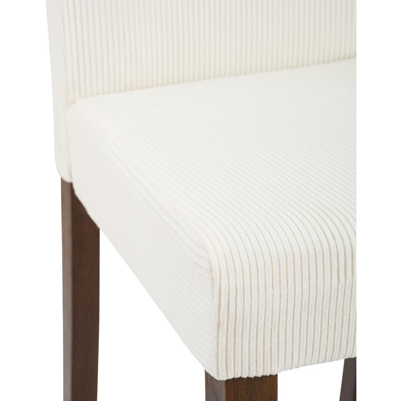 Chaise rétro chic Velours côtelé Blanc crème Bois d'hévéa Marron foncé Aneko - 3