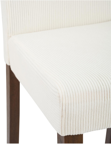 Chaise rétro chic Velours côtelé Blanc crème Bois d'hévéa Marron foncé Aneko - 3