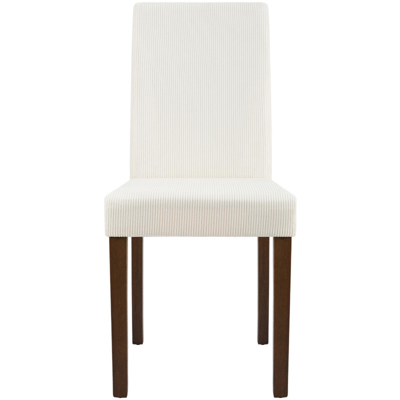 Chaise rétro chic Velours côtelé Blanc crème Bois d'hévéa Marron foncé Aneko - 4