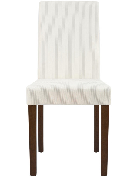 Chaise rétro chic Velours côtelé Blanc crème Bois d'hévéa Marron foncé Aneko - 4