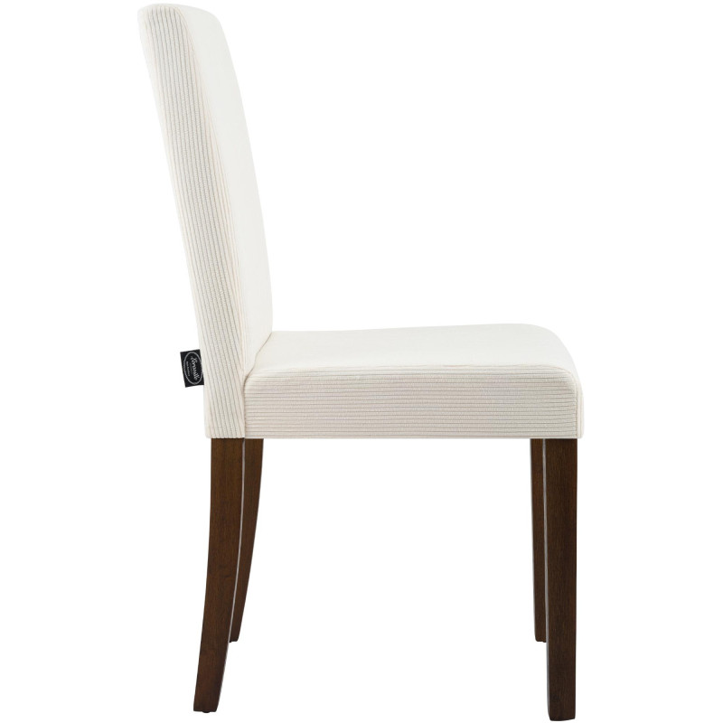 Chaise rétro chic Velours côtelé Blanc crème Bois d'hévéa Marron foncé Aneko - 5