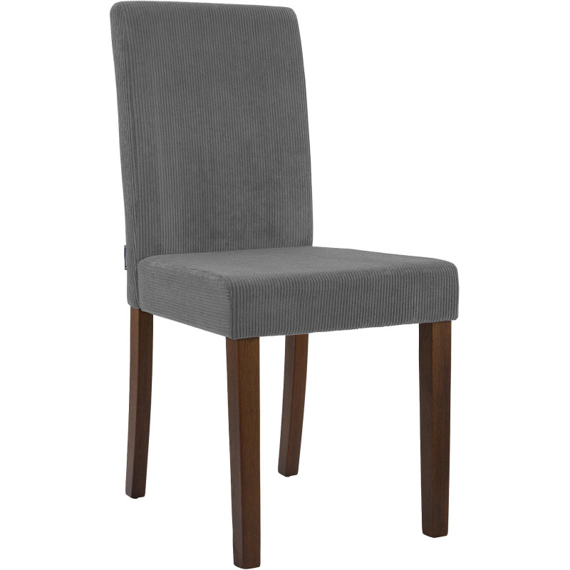 Chaise rétro chic Velours côtelé Gris Bois d'hévéa Marron foncé Aneko - 1
