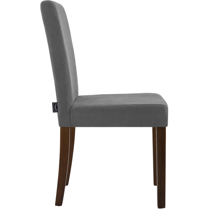 Chaise rétro chic Velours côtelé Gris Bois d'hévéa Marron foncé Aneko - 5