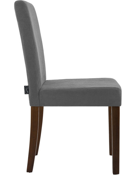 Chaise rétro chic Velours côtelé Gris Bois d'hévéa Marron foncé Aneko - 5