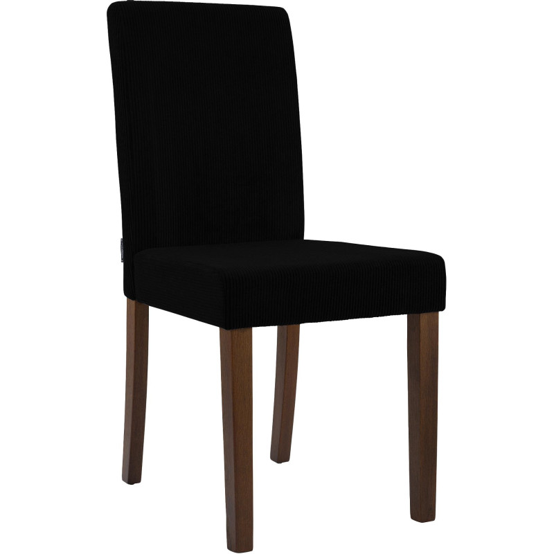 Chaise rétro chic Velours côtelé Noir Bois d'hévéa Marron foncé Aneko - 1