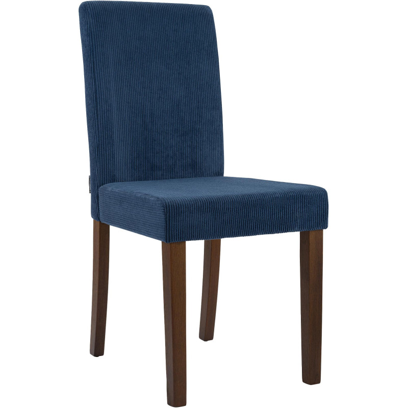 Chaise rétro chic Velours côtelé Bleu Bois d'hévéa Marron foncé Aneko - 1