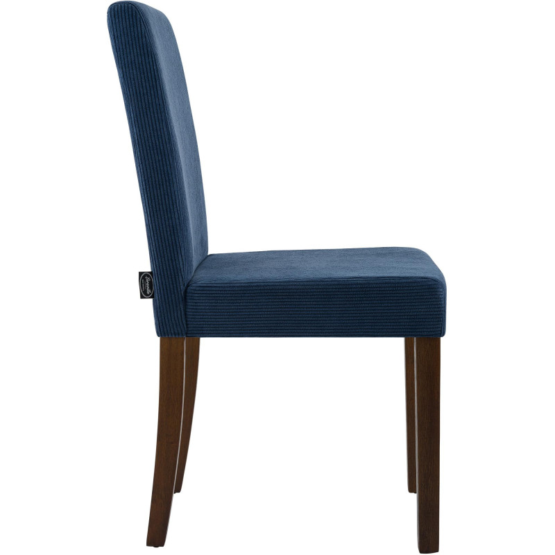 Chaise rétro chic Velours côtelé Bleu Bois d'hévéa Marron foncé Aneko - 5