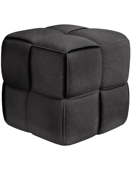 Pouf moderne cocooning Carré 40 cm Velours côtelé Gris foncé Polypropylène Koeli - 1