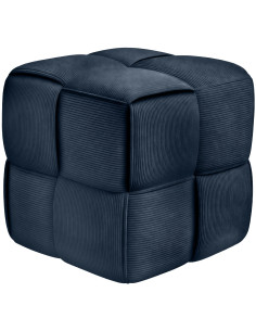 Pouf moderne cocooning Carré 40 cm Velours côtelé Bleu foncé Polypropylène Koeli - 1
