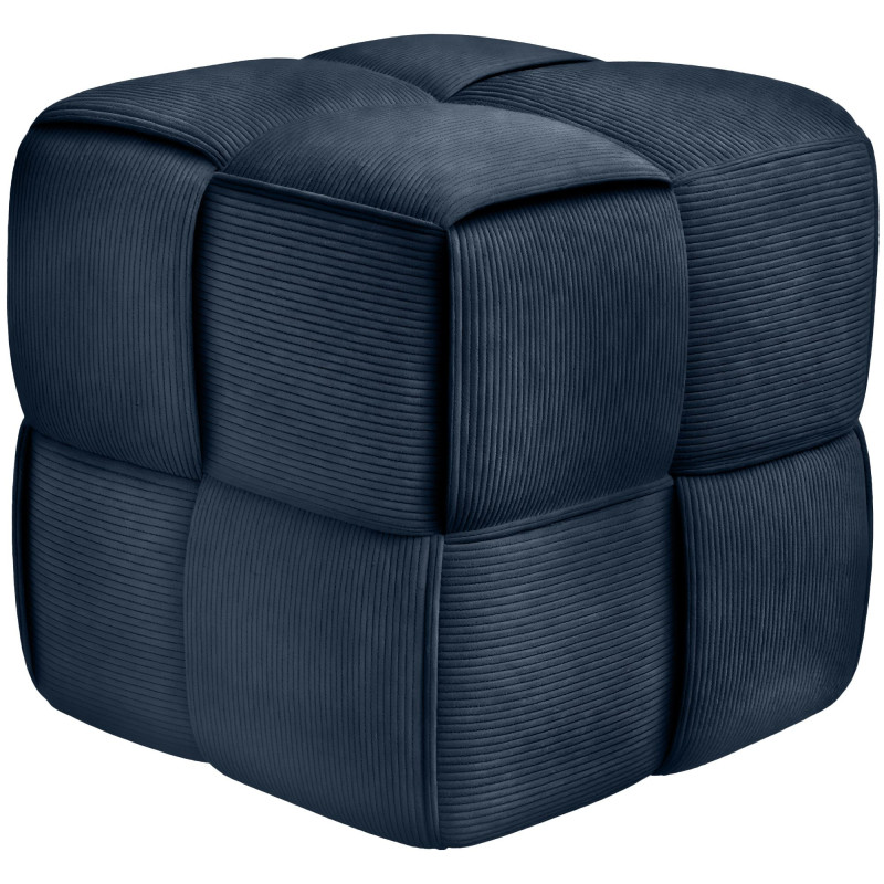 Pouf moderne cocooning Carré 40 cm Velours côtelé Bleu foncé Polypropylène Koeli - 1