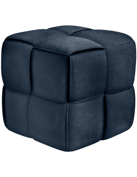 Pouf moderne cocooning Carré 40 cm Velours côtelé Bleu foncé Polypropylène Koeli - 1
