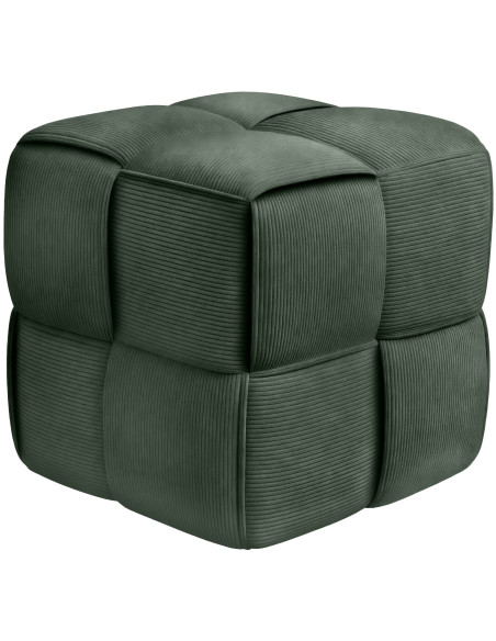 Pouf moderne cocooning Carré 40 cm Velours côtelé Vert foncé Polypropylène Koeli - 1