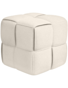Pouf moderne cocooning Carré 40 cm Velours côtelé Blanc crème Polypropylène Koeli - 1