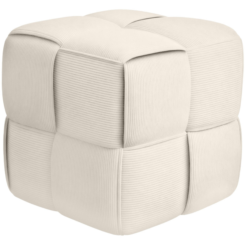 Pouf moderne cocooning Carré 40 cm Velours côtelé Blanc crème Polypropylène Koeli - 1