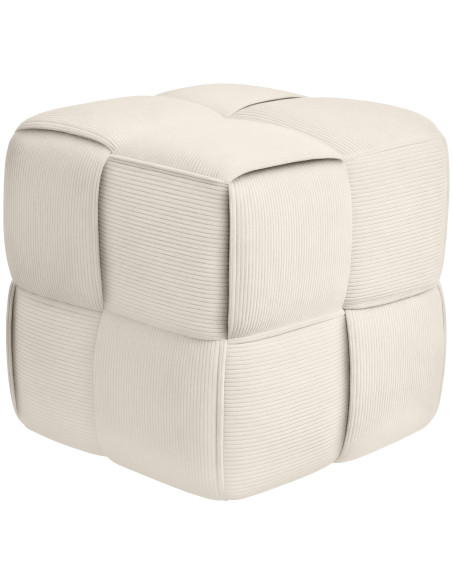 Pouf moderne cocooning Carré 40 cm Velours côtelé Blanc crème Polypropylène Koeli - 1
