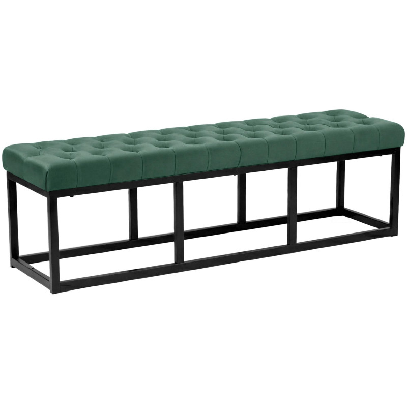 Banc capitonné moderne chic 3 places Velours Vert Métal Noir Mat Warel - 1