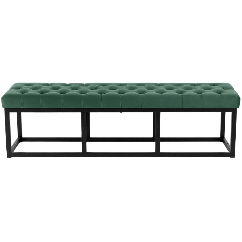Banc capitonné moderne chic 3 places Velours Vert Métal Noir Mat Warel - 2