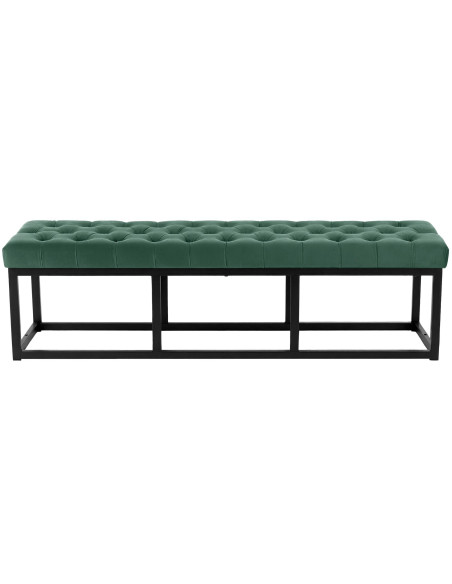 Banc capitonné moderne chic 3 places Velours Vert Métal Noir Mat Warel - 2