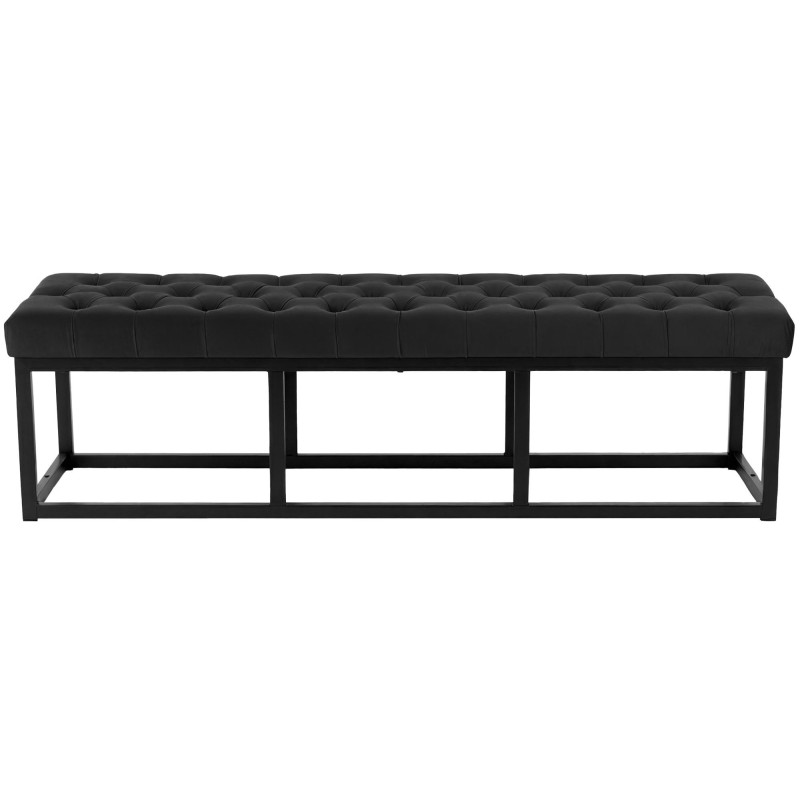 Banc capitonné moderne chic 3 places Velours Noir Métal Noir Mat Warel - 2