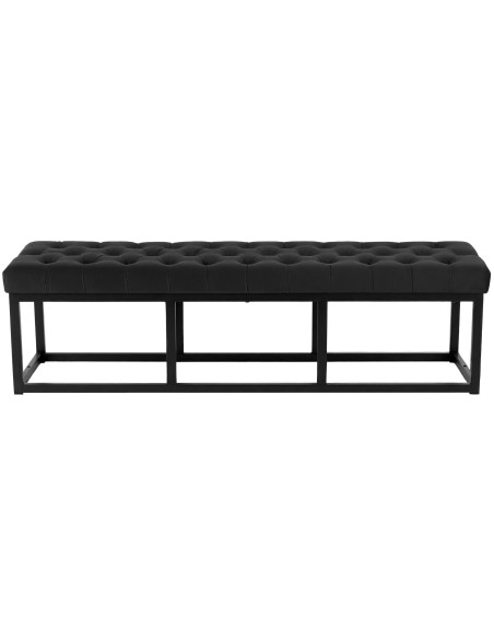 Banc capitonné moderne chic 3 places Velours Noir Métal Noir Mat Warel - 2