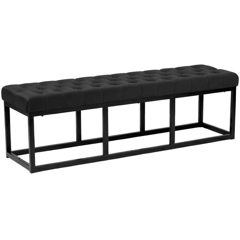 Banc capitonné moderne chic 3 places Velours Noir Métal Noir Mat Warel - 1