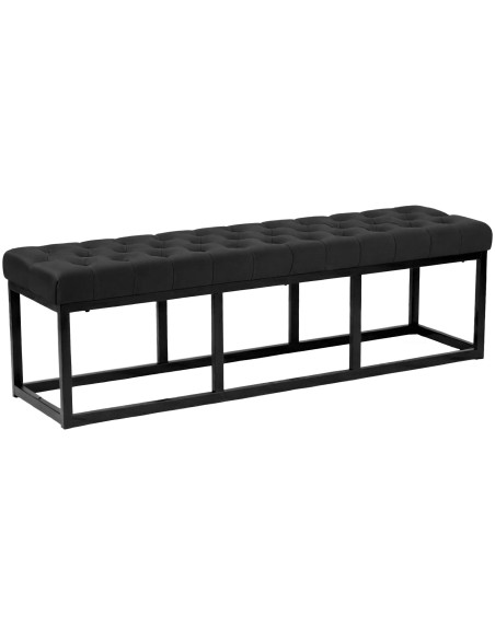 Banc capitonné moderne chic 3 places Velours Noir Métal Noir Mat Warel - 1