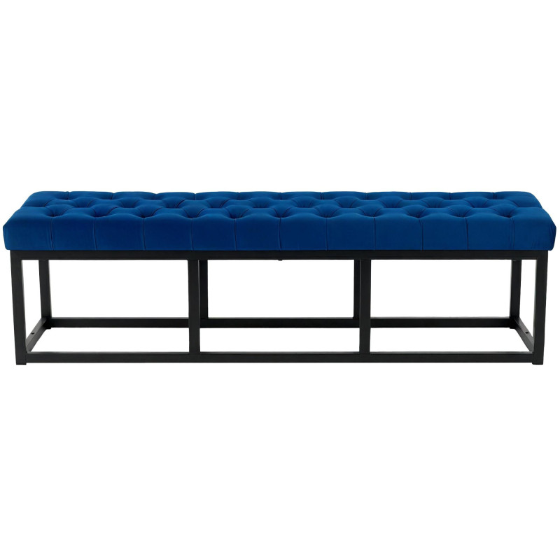 Banc capitonné moderne chic 3 places Velours Bleu Métal Noir Mat Warel - 2