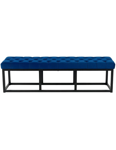 Banc capitonné moderne chic 3 places Velours Bleu Métal Noir Mat Warel - 2