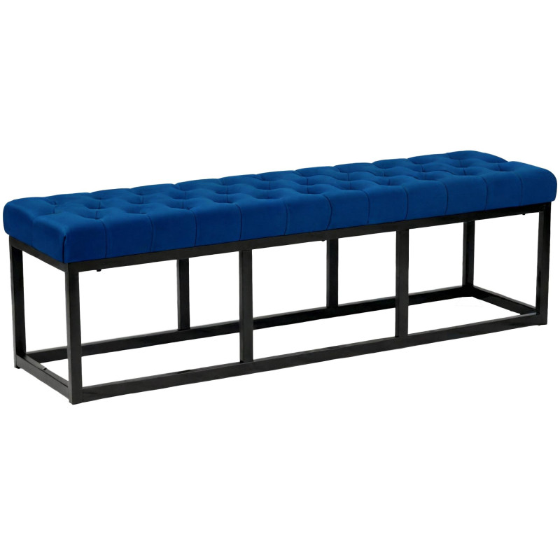 Banc capitonné moderne chic 3 places Velours Bleu Métal Noir Mat Warel - 1