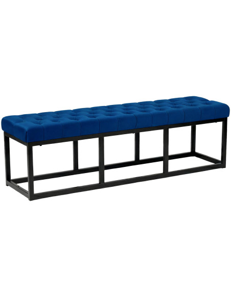 Banc capitonné moderne chic 3 places Velours Bleu Métal Noir Mat Warel - 1