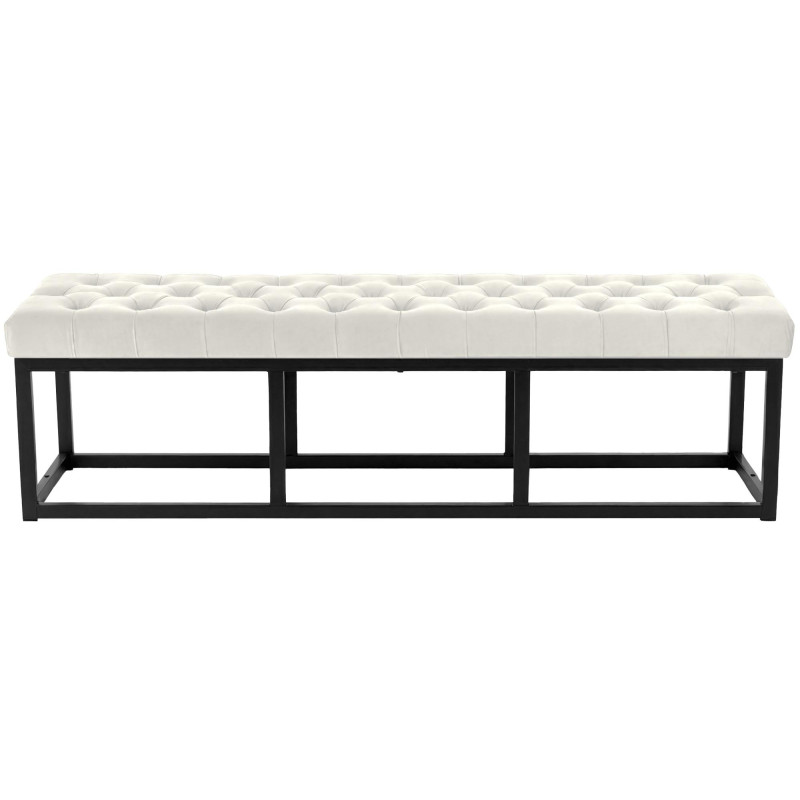 Banc capitonné moderne chic 3 places Velours Blanc crème Métal Noir Mat Warel - 2