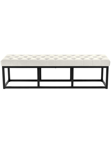 Banc capitonné moderne chic 3 places Velours Blanc crème Métal Noir Mat Warel - 2