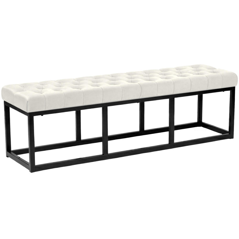 Banc capitonné moderne chic 3 places Velours Blanc crème Métal Noir Mat Warel - 1