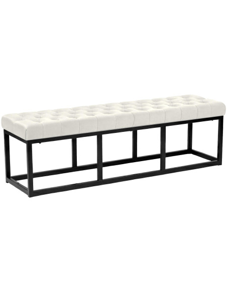 Banc capitonné moderne chic 3 places Velours Blanc crème Métal Noir Mat Warel - 1
