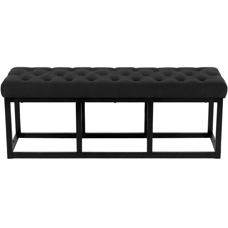 Banc capitonné moderne chic 2 places Velours Noir Métal Noir Mat Warel - 2