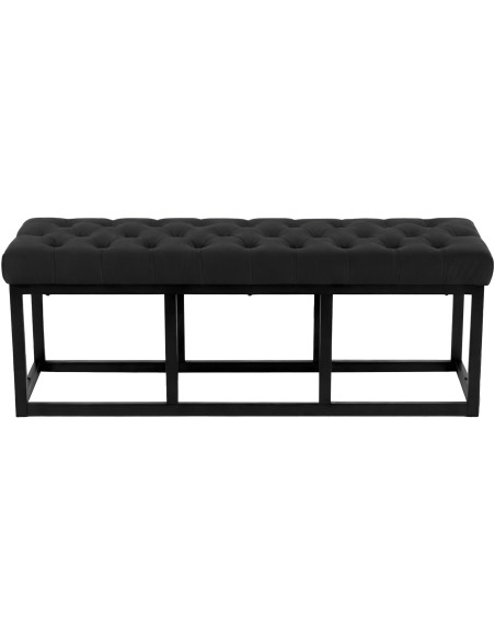Banc capitonné moderne chic 2 places Velours Noir Métal Noir Mat Warel - 2