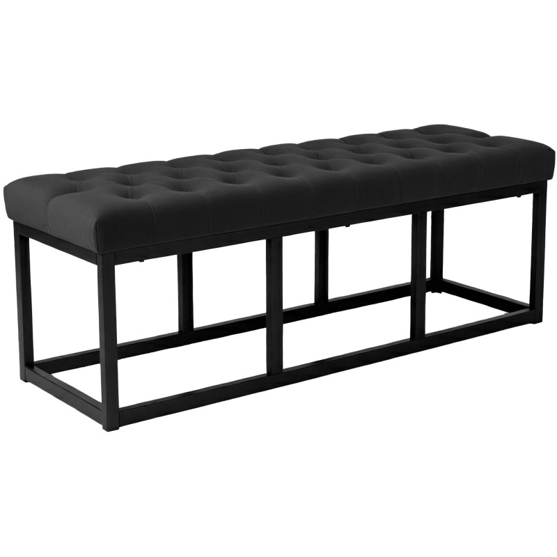 Banc capitonné moderne chic 2 places Velours Noir Métal Noir Mat Warel - 1