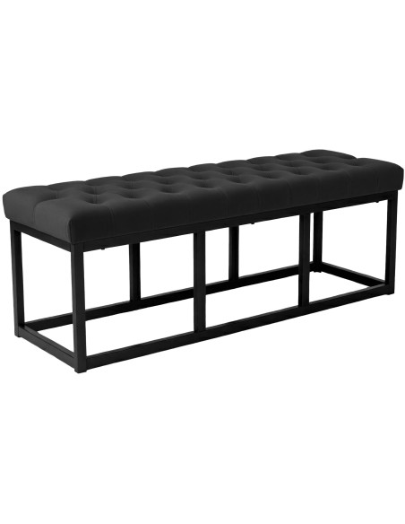 Banc capitonné moderne chic 2 places Velours Noir Métal Noir Mat Warel - 1