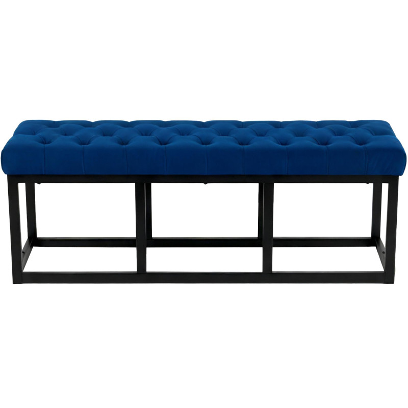 Banc capitonné moderne chic 2 places Velours Bleu Métal Noir Mat Warel - 2