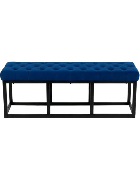 Banc capitonné moderne chic 2 places Velours Bleu Métal Noir Mat Warel - 2