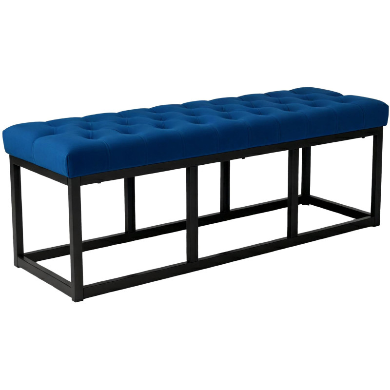 Banc capitonné moderne chic 2 places Velours Bleu Métal Noir Mat Warel - 1