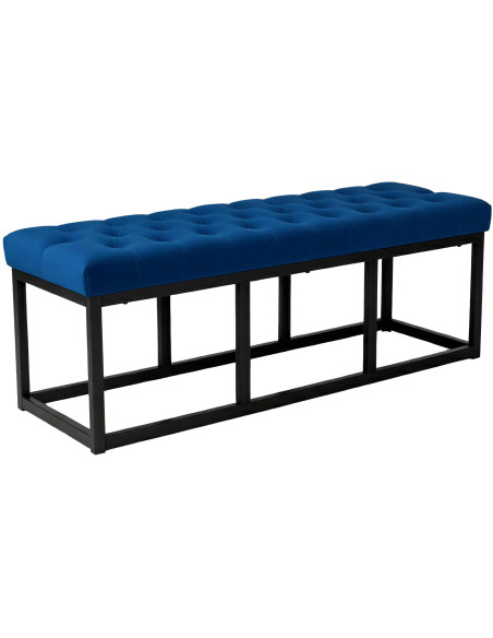 Banc capitonné moderne chic 2 places Velours Bleu Métal Noir Mat Warel - 1